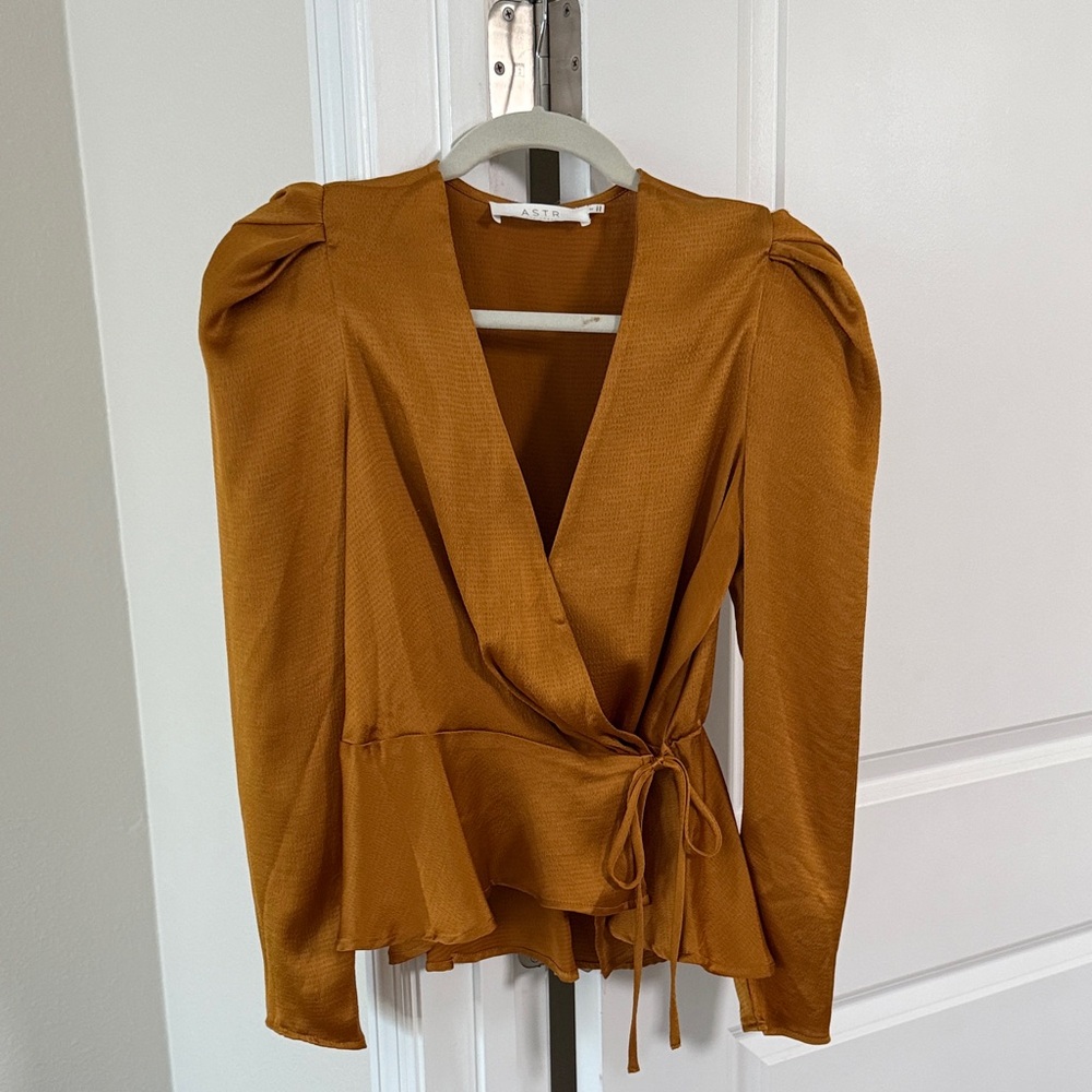 Astr Golden Wrap Blouse